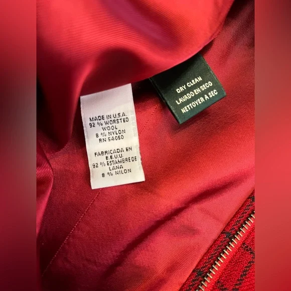 Ralph Lauren Wool Red Plaid Jacket 10 Zip closure with shoulder pads - Picture 5 of 5